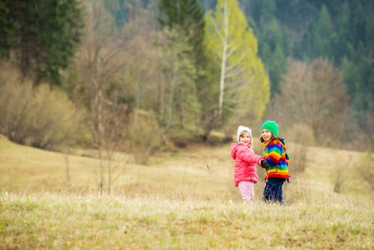 Kids exploring nature during a family outing