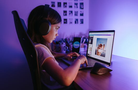 child studying with headphones