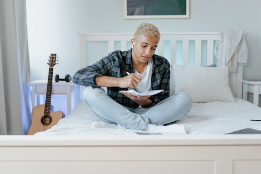 students studying with music