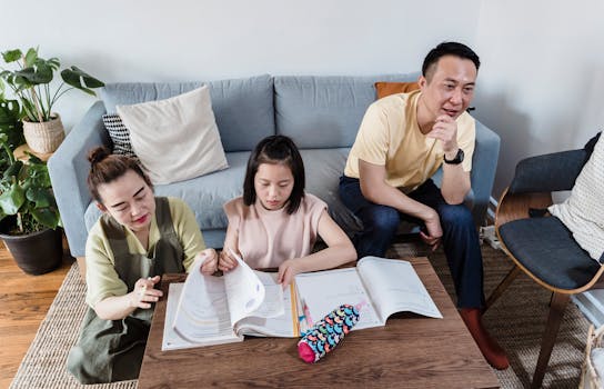 Parents and children engaging in study time