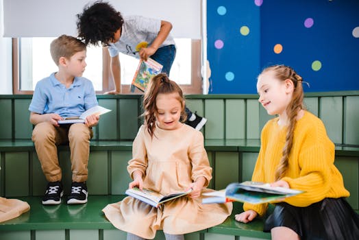 child studying with colorful notes