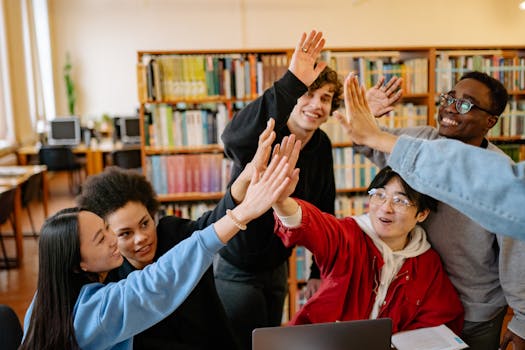 family celebrating a study success