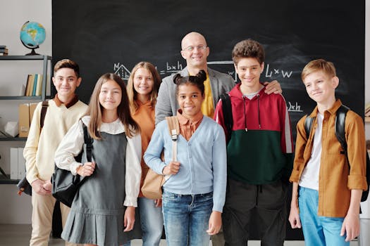 group of middle school students studying together