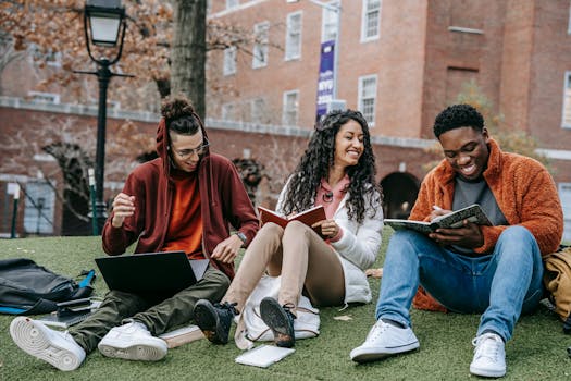 happy students studying