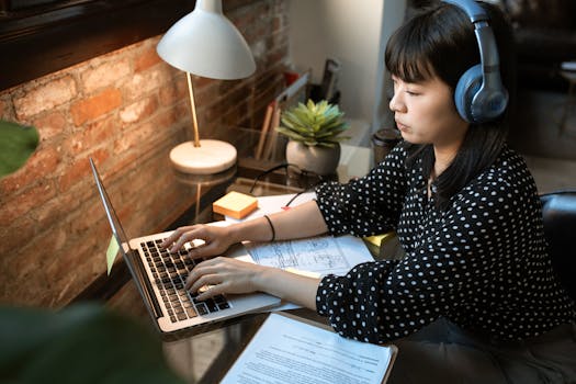 cozy study space with bright desk lamp