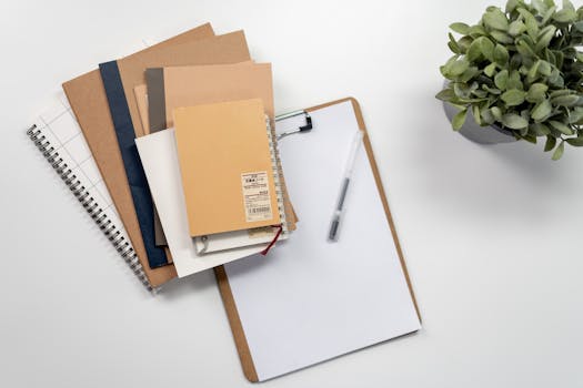 organized study area with desk and supplies