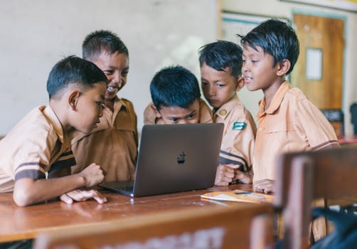 students studying with technology