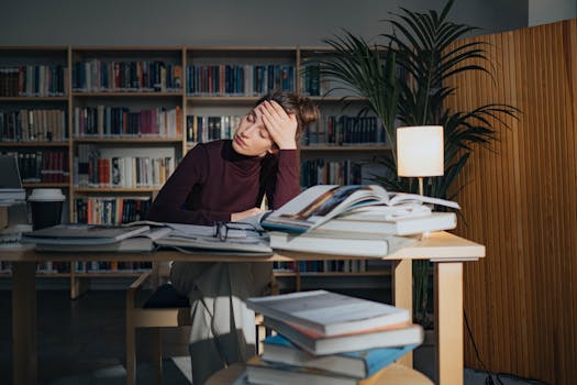 student studying with books