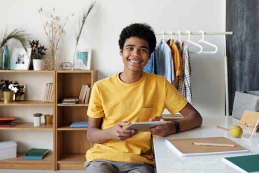 student using a tablet for study