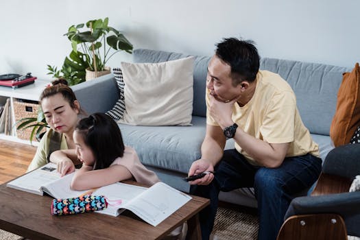 parents and children studying together